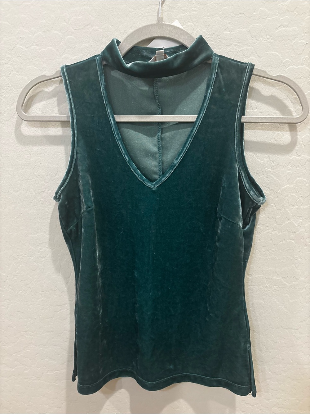Candie's Teal Velvet Mock-Neck V-Front Tank